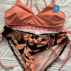Cupshe Coral Peach Floral Tie-Side Bikini